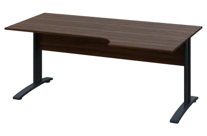 CRK 28 - 186 stůl kancelářský, rohový, pravý, kovová podnož černá, deska 25 mm, široký 1800 mm, ořec